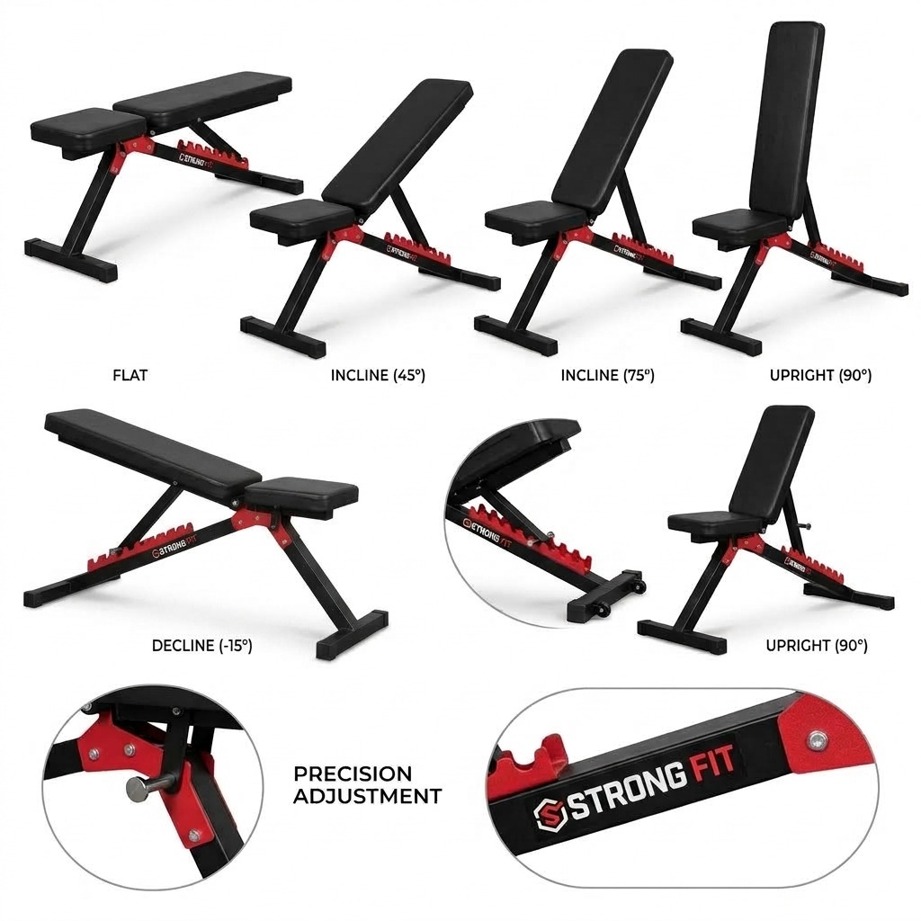 Guide des 6 positions Flat Incline Decline 90 degres et precision adjustment Banc Strong Fit - LynxShop.tn